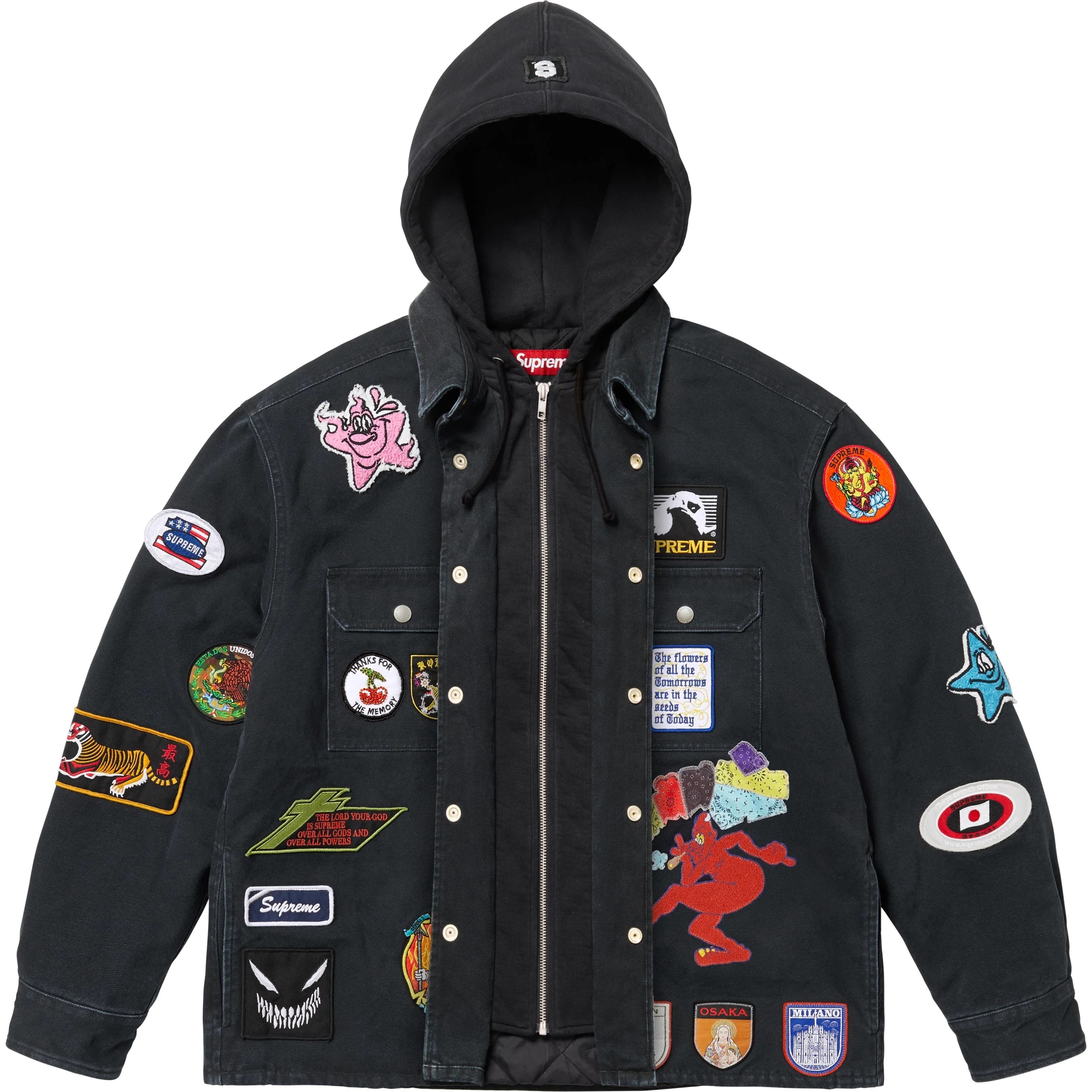 Patches Hooded Zip Up Shirt view 9